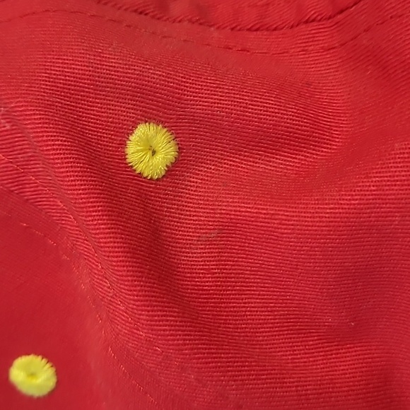 Buc-ees Beaver All Over Logo Print Embroidered UPF 50+ Youth Red Yellow Hat Cap - Picture 8 of 16